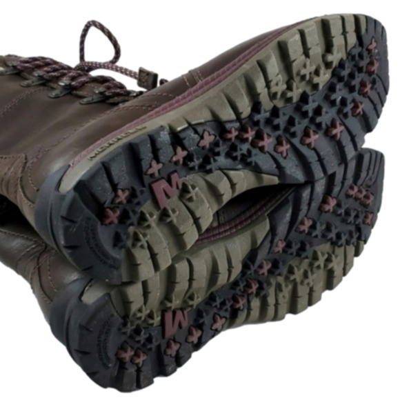 Merrell Nicolette Boots Polartec Brown Waterproof Leather Zip Up Faux Fur Size 6 - Picture 12 of 14